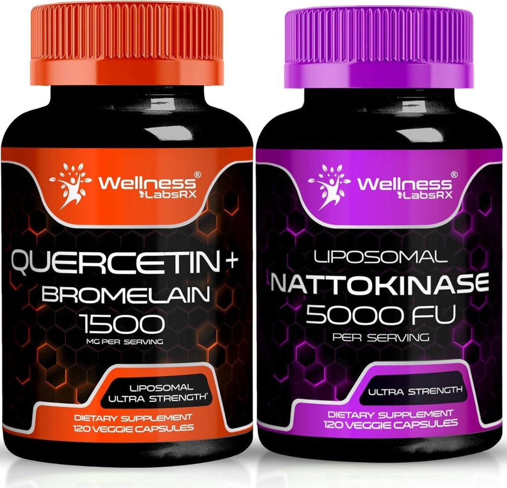 WELLNESS LABSRX Quercetin con Bromelain | Nattokinase Supplemento Capsule - 5000 FU - Enzimi da Pure Japanese Natto Extract