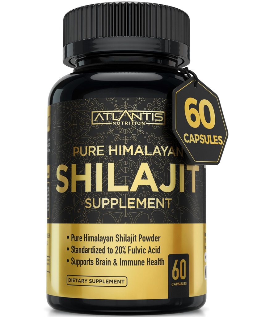 Atlantis Nutrition Himalayan Shilajit capsule formulato con 20% acido Fulvic | 10:1 estratto che fornisce 10.000 mg D.H.E. | USA Made | Himalayan Shilajit Supplemento per gli uomini e le donne | 60 capsule