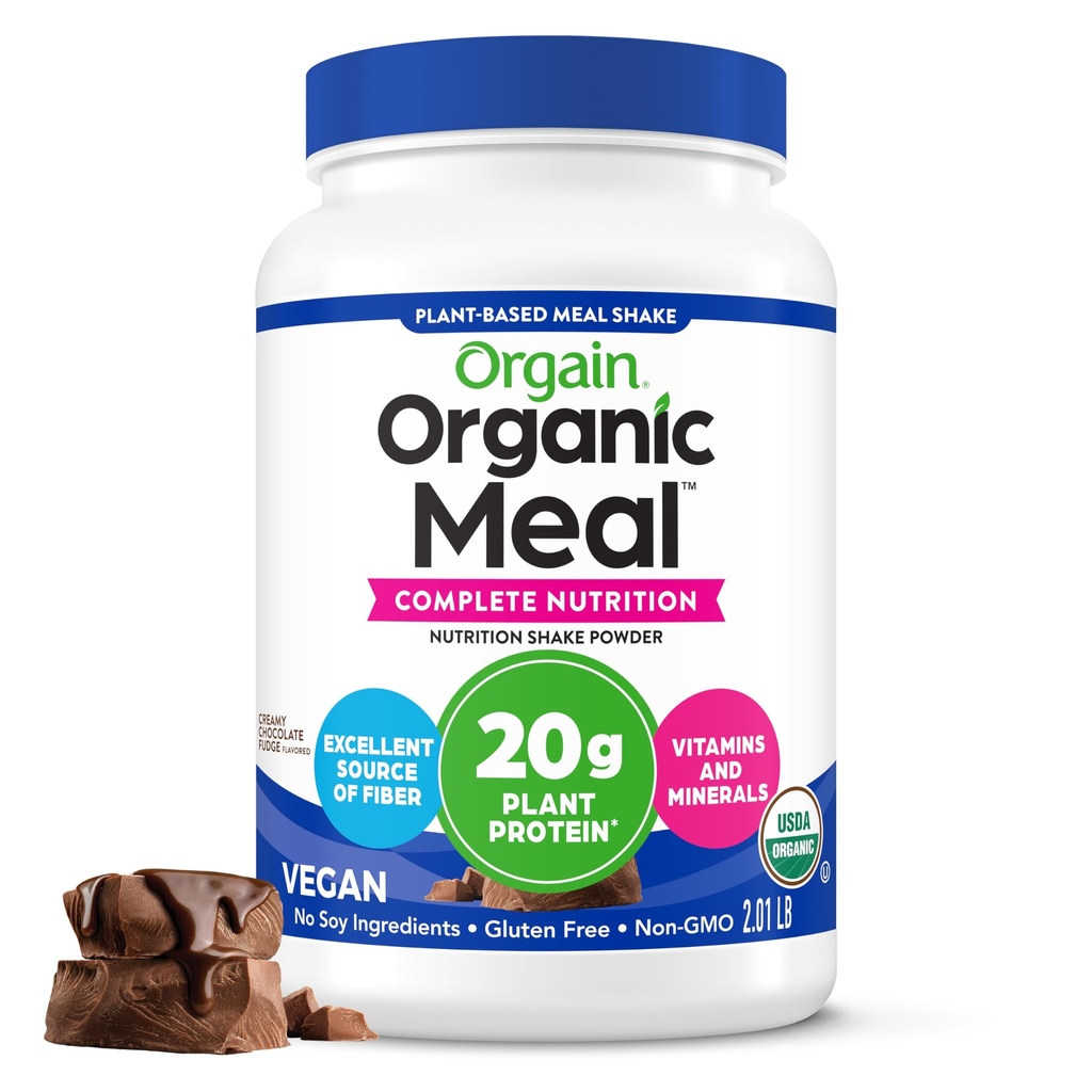 Orgain Organic Vegan Meal sostituzione Protein Powder, Creamy Chocolate Fudge - 20g Plant Based Protein, Gluten Free, Dairy Free, Lactose Free, Soy Free, No Sugar Aggiunto, For Smoothies & Shakes - 2.03lb
