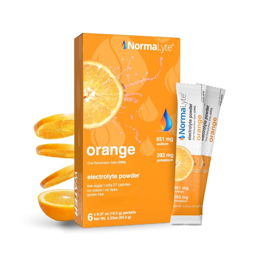 NormaLyte Oral Rehydration Salts- Confezione da 6 (Orange) | Elettroliti, Integratori di Energia, Electrolytes Packets, Hydration Sachet, Potassium Supplement, Vegan, Recupero Disidratazione