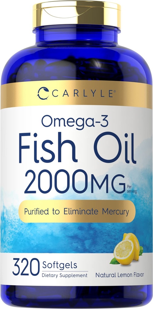 Carlyle Fish Oil Omega 3 Integratori | 2000mg | 320 Softgels | EPA & DHA | 600mg Total Omega-3 | Non OGM, Pillole senza glutine