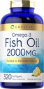 Carlyle Fish Oil Omega 3 Integratori | 2000mg | 320 Softgels | EPA & DHA | 600mg Total Omega-3 | Non OGM, Pillole senza glutine