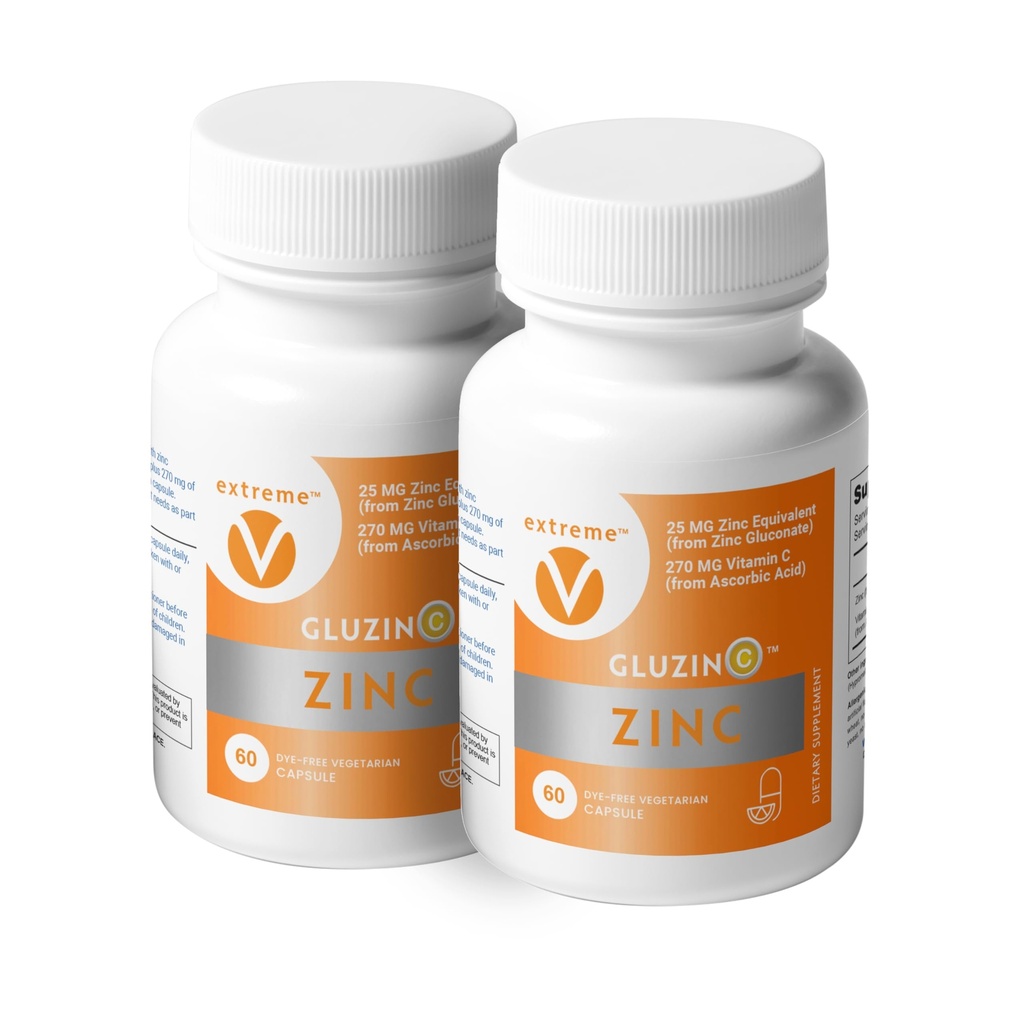 Zinco MG25+VC Doppio pacchetto | Gluconato di zinco giornaliero + vitamina C | 25mg + 270mg | Formula pulita, Vegan-Friendly, (2 bottiglie, 120 capsule vegetariane)