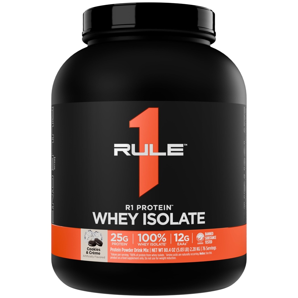 Regola 1 R1 Proteine Isolato di siero - con 25g Proteine & 6g BCAA Esclusivamente da fonti isolate e idrolizzate per il recupero di allenamento (5 Pounds*, Cookies & Crème)