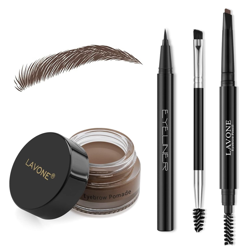 Kit di trucco LAVONE con matita del timbro del sopracciglio, matita impermeabile della freccia & Pomade, eyeliner, spazzola del sopracciglio di doppio fine, marrone scuro
