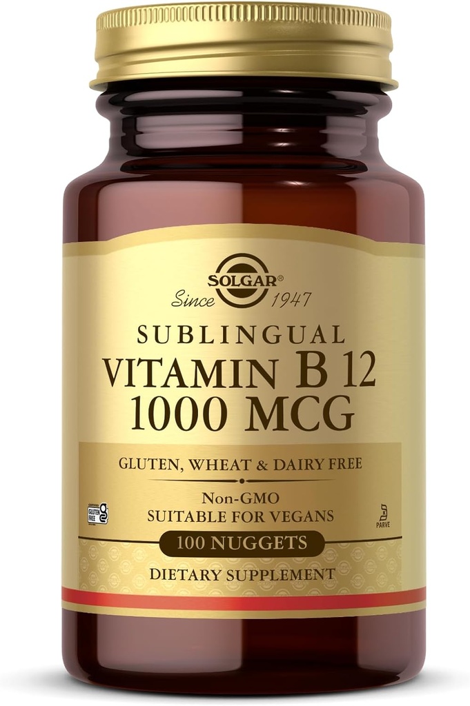 Solgar Sublingual Vitamin B12 1000 mcg - 100 Nuggets - Non OGM, Vegan, Gluten Free, Dairy Free, Kosher, Halal - 100 Serve