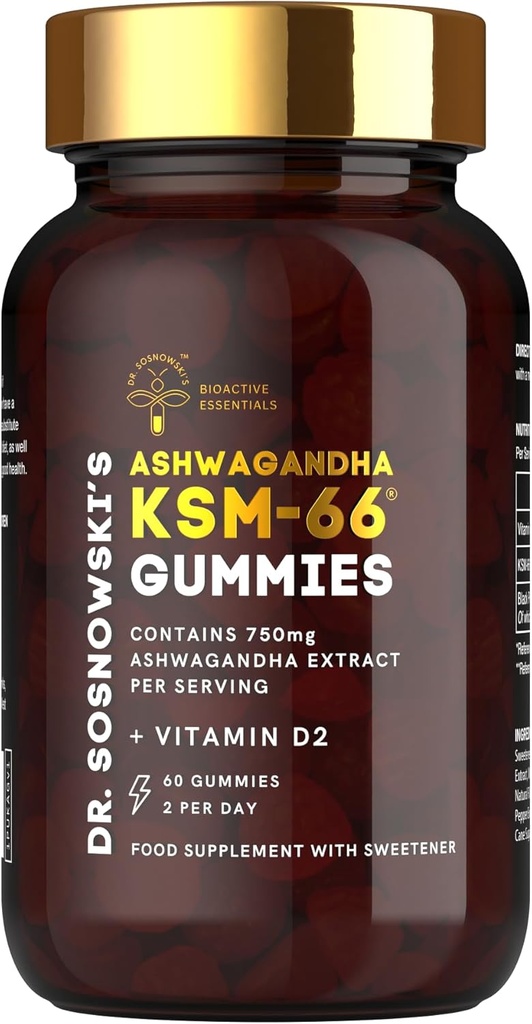 Dr Sosnowski BioActive KSM-66 Ashwagandha Gummies | 750mg Ashwagandha estratto con vitamina D2 (60 Gummies)