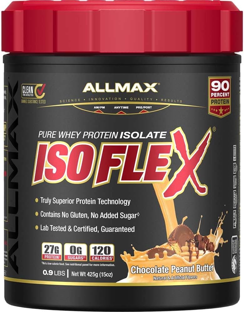 ALLMAX Nutrition ISOFLEX Whey Protein Isolate, Chocolate Peanut Butter - 0.9 lb - 27 Grammi di Protein Per Scoop - Zero Fat & Sugar - 99% Lactose Free - Gluten Free & Soy Free - Approx. 15 Serve