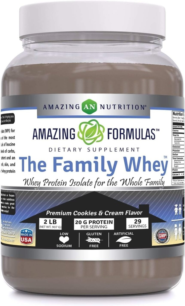 Stupefacenti formule La famiglia Whey Protein (Isolate) Polvere per la famiglia intera - 2 lbs - La maggior parte completa e più pura forma di proteine - senza glutine (Cookie & Cream)