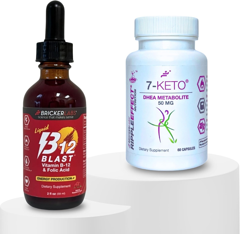 Bricker Labs B-12 Blast Liquid Vitamina B-12 + 7-Keto DHEA Metabolite 50 mg - Vita attiva: Integratore di gestione dell'energia e del peso