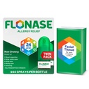 Spruzzo nasale di allergia di Flonase, 24 ore Rilievo Multi-Symptom Non-Drowsy – 144 Spray (Pack of 2) più Bonus Pack di tessuti