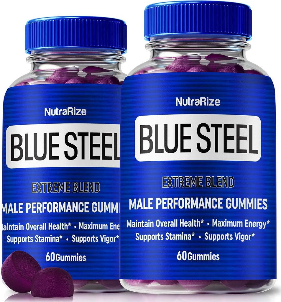 (2 Pack) Gummie in acciaio blu per gli uomini, Nutrizione quotidiana per aumentare la fiducia e la salute generale, Tutti i supplementi naturali per sostenere le prestazioni del picco, pancia maschile ufficiale, BlueSteel Recensioni (120 Gummies)
