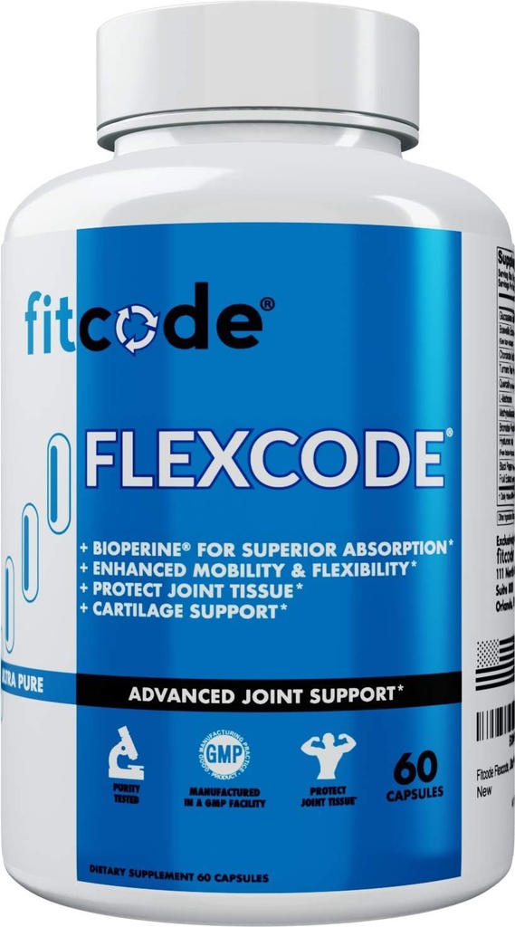 Fitcode Flexcode Ultra Premium Joint Support, Glucosamine, Turmerico, MSM, Condroitina, Acido Ialuronico, Senza Glutine, Per Uomini e Donne (30 Serve)