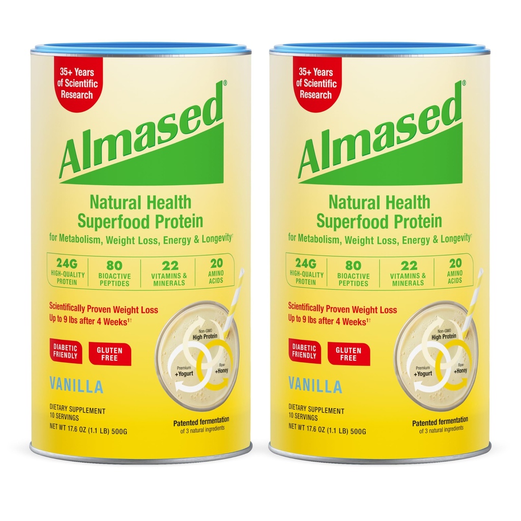 Agitazione di sostituzione della farina di vaniglia almased - Basso-Glycemic High Plant Base Protein Powder- Integratore nutrizionale del supporto alla salute del peso - Vanilla Flavor - 17.6 oz (1.1 Pound (2 Pack)