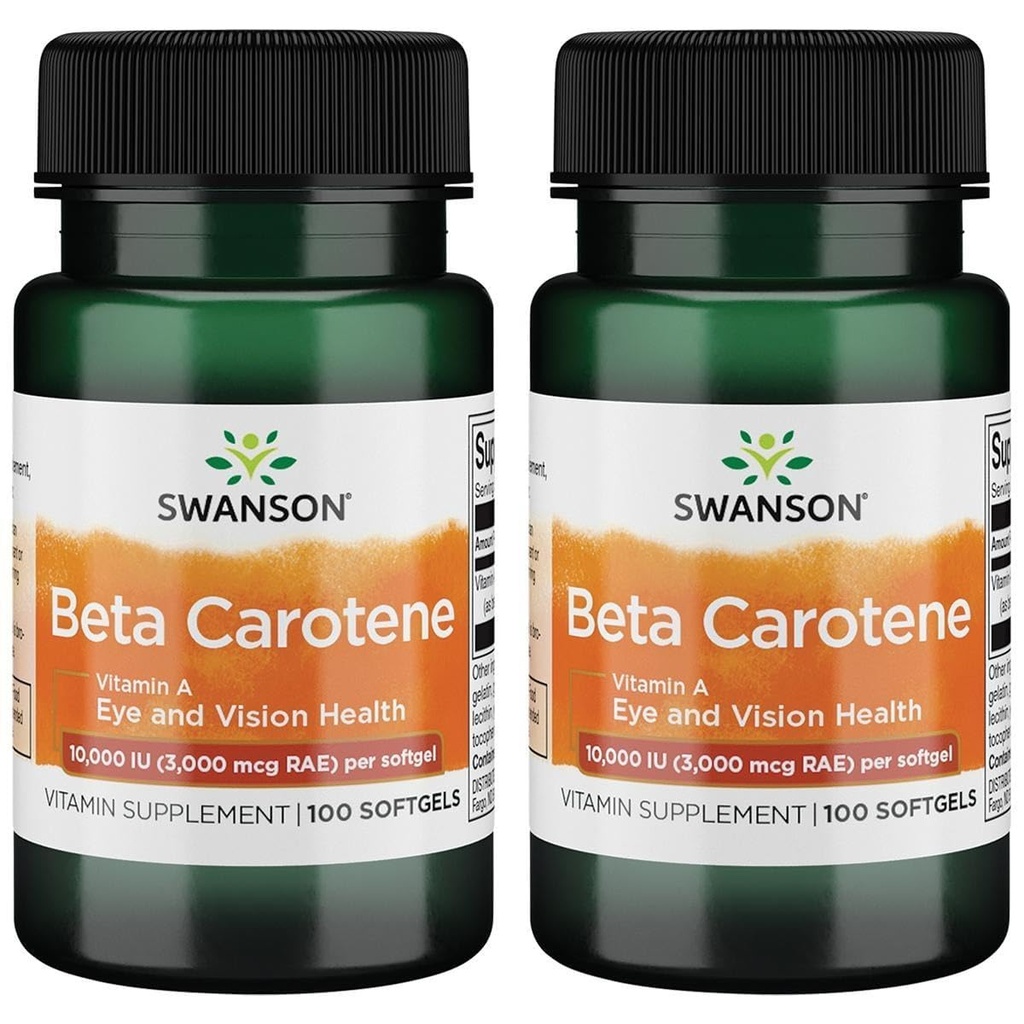Swanson Beta-Carotene (Vitamina A) Skin Eye Immune System Health Antiossidant Support 10000 Iu (3000 mcg) 100 Sgels (2 Pack)