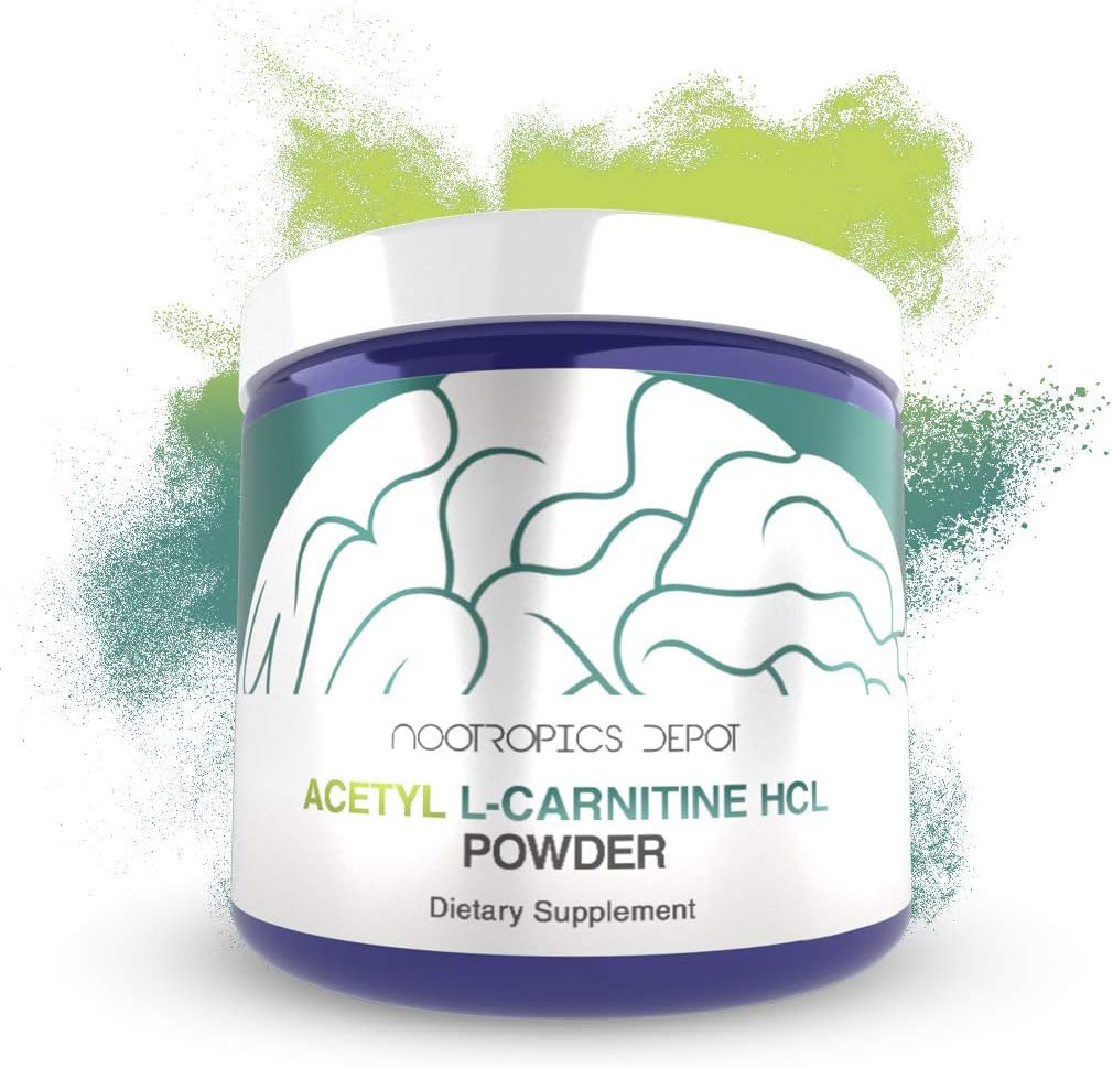 Nootropics Depot Acetyl L-Carnitine Powder | HCL Form | 125 Grams | ALCAR | Aminoacido Supplement | Energy Supplement | Supporta funzione mitocondriale, perdita di peso e invecchiamento sano