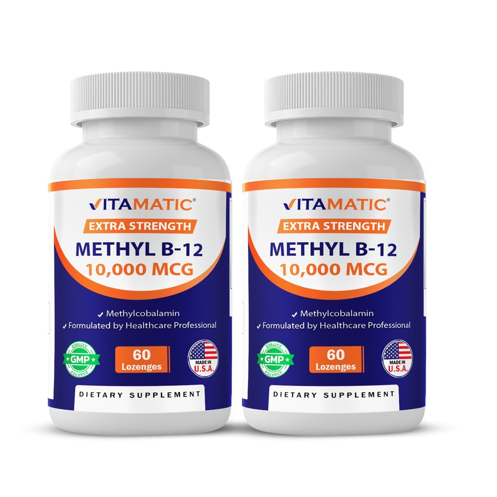 Vitamatic Methyl Vitamin B12 (metilcobalamin) 10.000 mcg (10mg) 60 Lozenges - Superior Fonte di vitamina B12 (2 Pack)