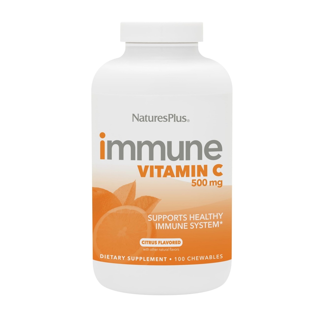 NaturesPlus Immune Vitamin C, Citrus - 100 Chewables - All-Natural Immune System Support - Formula ad alta potenza con Bioflavonoids & Superfoods - Non-Acidic & Gentle on The Stomach - 100 Servings