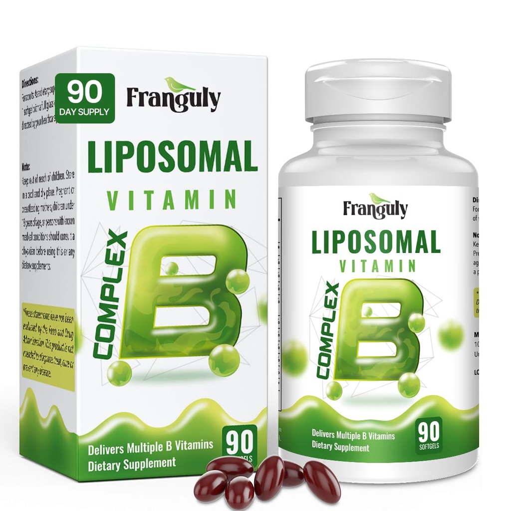 Complesso B Liposomico progettato per l'assorbimento elevato B Vitamine con vitamina B1, B2, B3, B5, B6, Biotina, Folate, Methylated B12- Immune, Energy, Brain Heart Support 90 Softgels