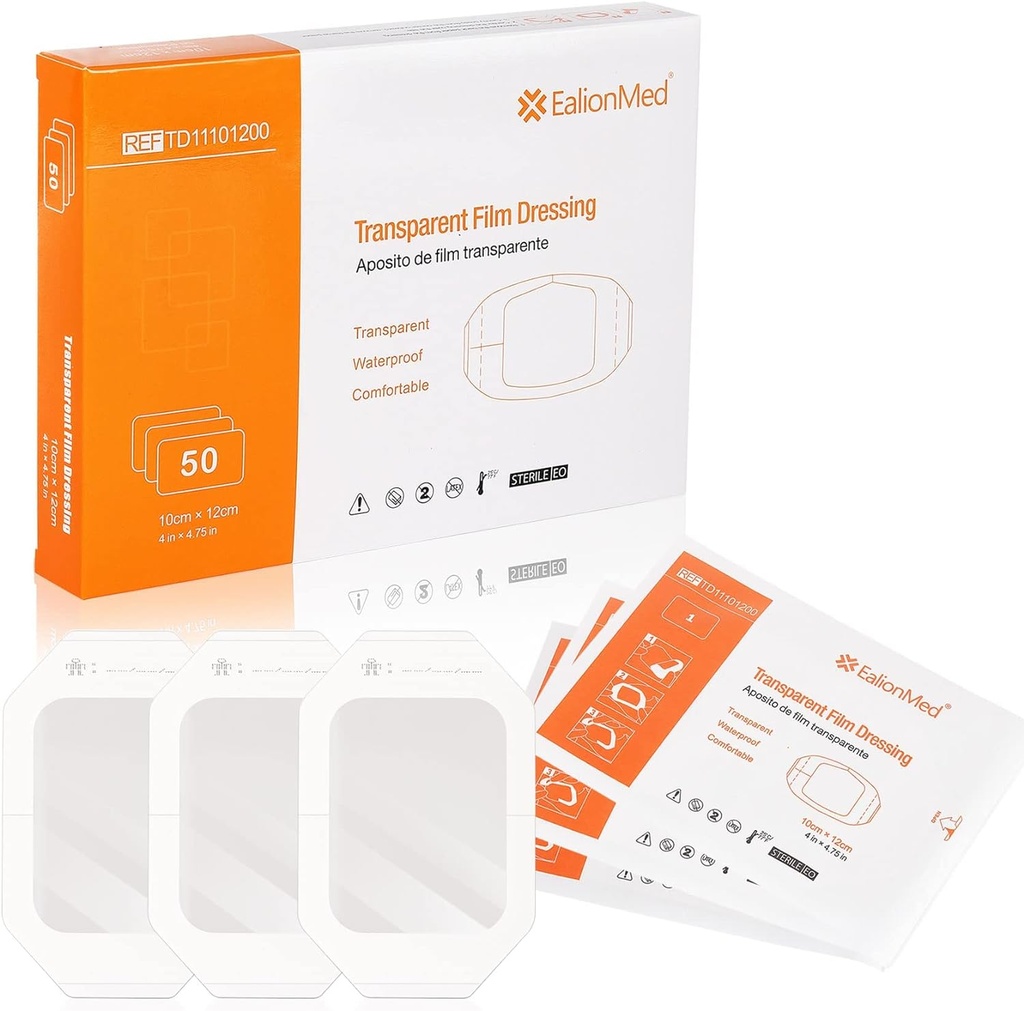 Abito EalionMed trasparente, Bandage in tessuto, Patch adesivo, 4' x 4.75''', 50 Pack, trasparente, traspirante, confortevole, doccia Shield, Tattoo Bandage