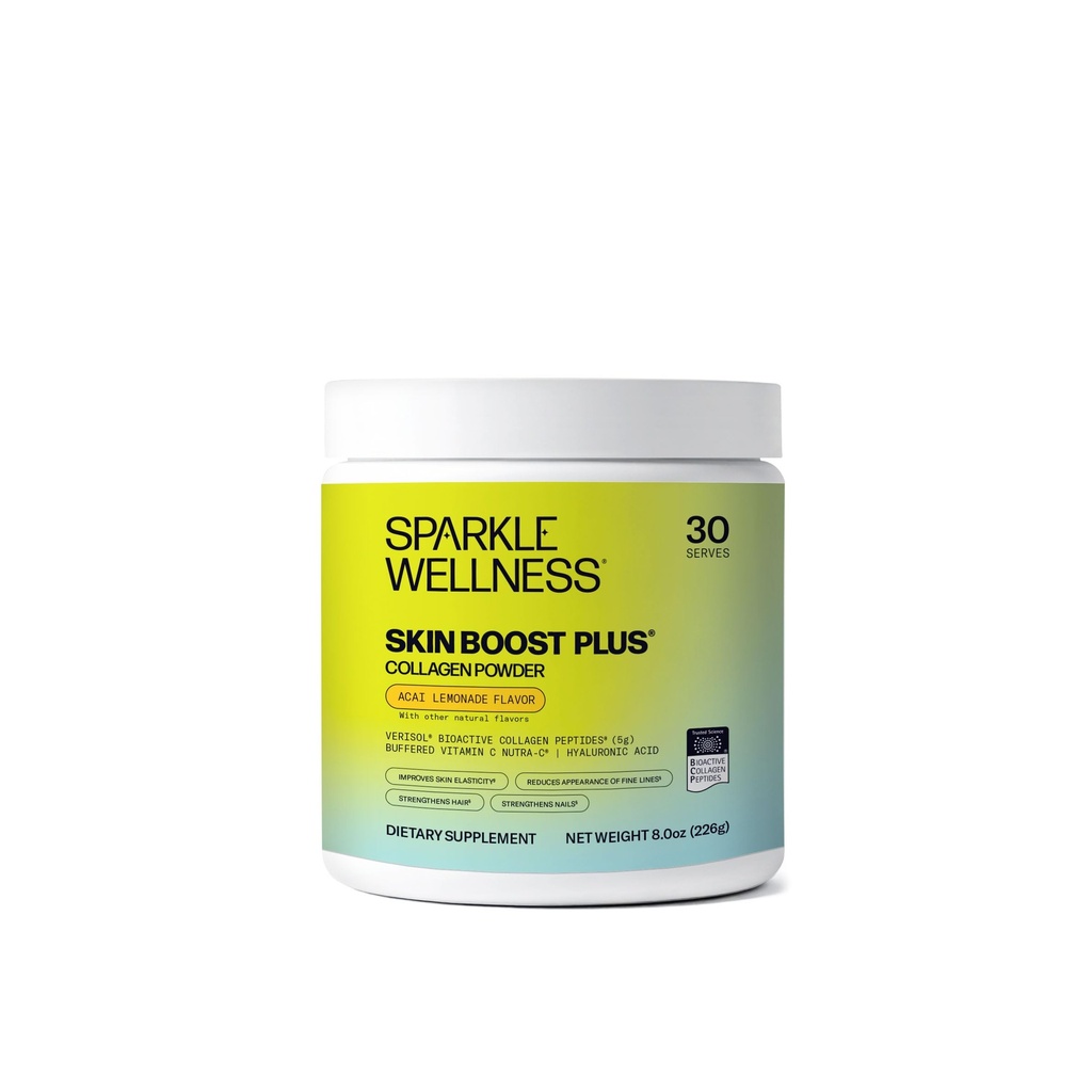 Scintilla Wellness VERISOL Bioattiva Peptidi di collagene idrolizzati | Polvere di collagene con vitamina C & Acido ialuronico per capelli, pelle e salute delle unghie | Skin Boost Plus (Acai Lemonade) [30-Serve]