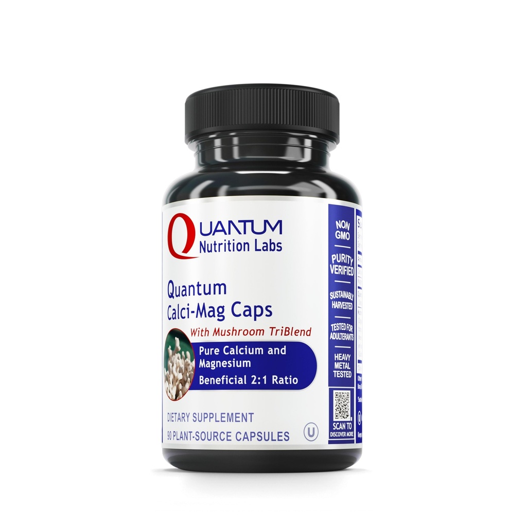 Quantum Nutrition Labs Calci-Mag Caps - Calcium Magnesium Supplement, Calcium Supplement, Pure Magnesium & Mushroom Complex with Reishi & Lions Mane - 300 Capsule Vegetariani