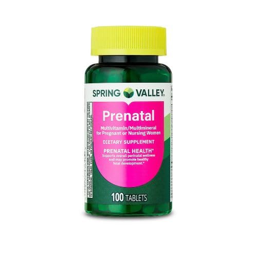 Multivitamina Prenatale della Valle di Primavera/Multiminerale per le donne incinte e infermieristica Compresse di integratori alimentari, 100 Conte +Sticker, Dri Store.