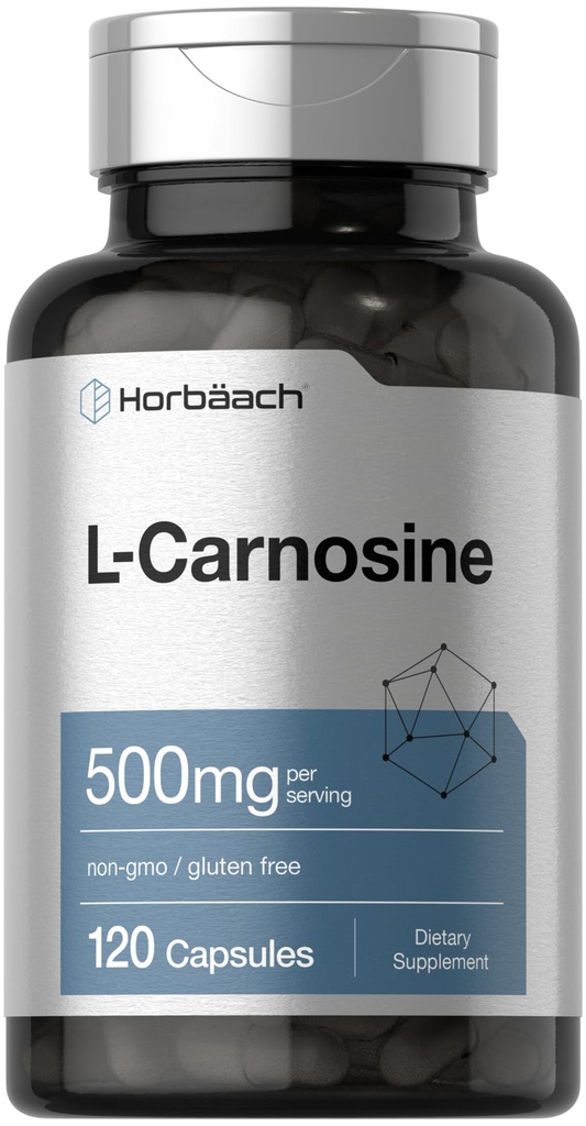 Horbäach L-Carnosine 500mg | 120 Capsule Supplemento | Non OGM & Gluten Free Powder Pills