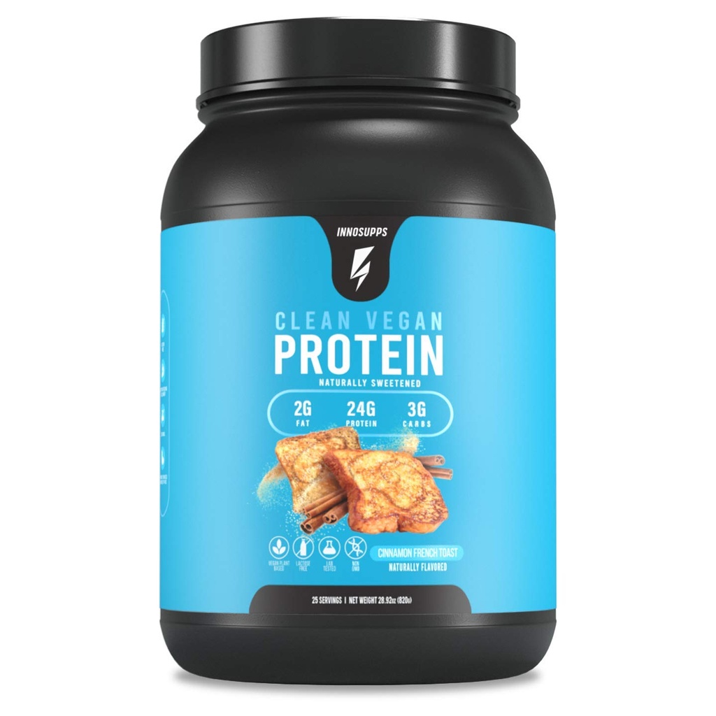 InnoSupps Clean Vegan Protein - Plant Based, Vegan, Naturale, No Dolcificial, No Gluten, No Dairy. Lattosio libero, basso carboidrati, basso grasso, senza zucchero Aggiunto, Soy Free, Non OGM (Cinnamon French Toast)