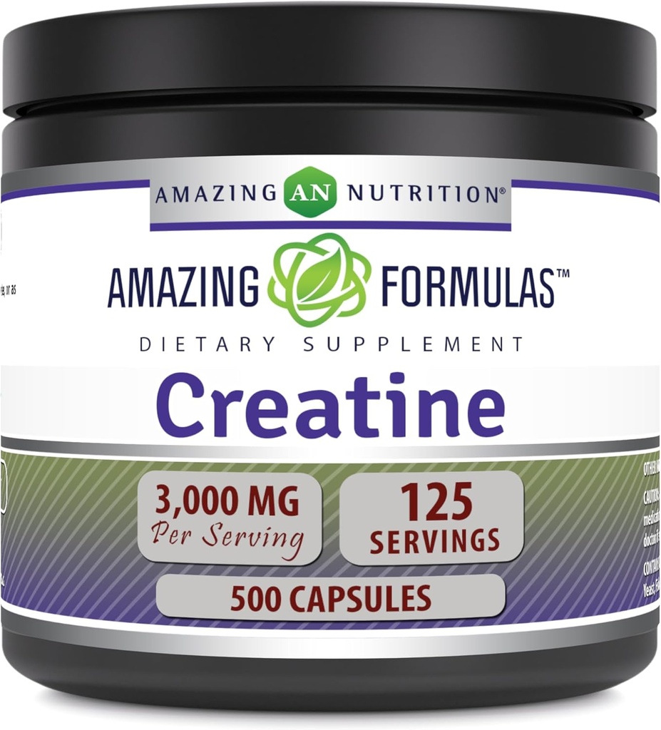 Incredibile formula Creatina 3000 Mg Aminoacido Supplemento | Capsule | Non OGM | Gluten-Free | Made in USA (1 Pack | 500 Count)