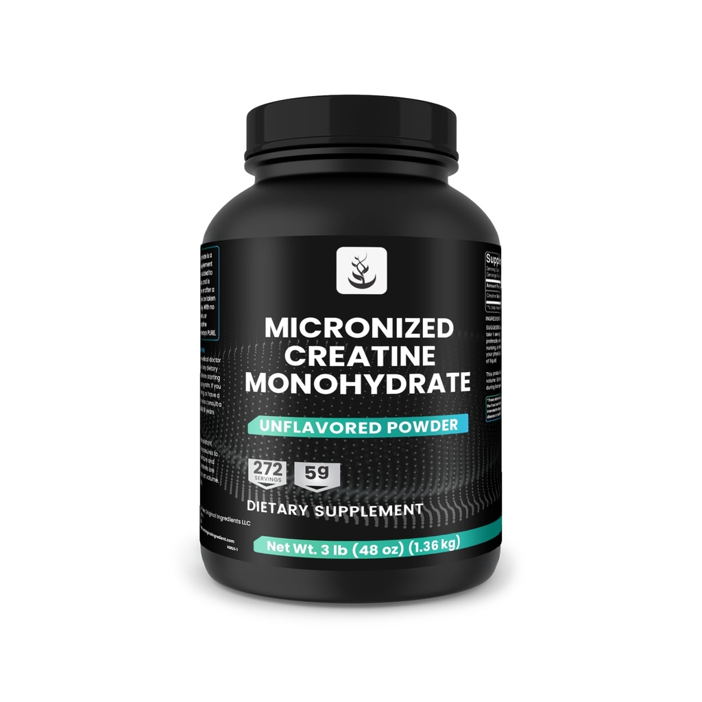 PURE ORIGINAL INGREDIENTI Micronized Creatine Monoidrato, 270 Serve, Nessun Filler, Non aromatizzato