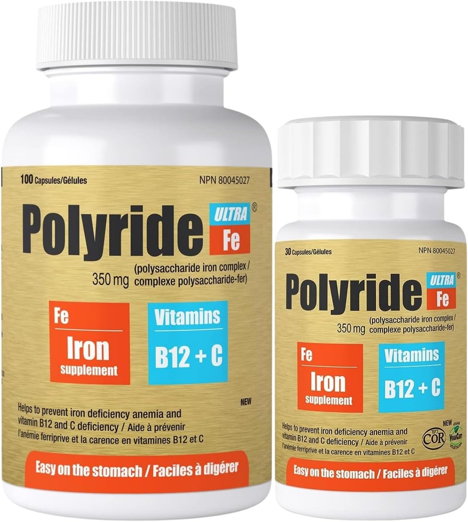 Ultra Polysaccharide Iron Supplement Complex 350 Mg - Supporto energetico con ferro - trattare l'anemia di carenza di ferro - 125 mg di vitamina C e 1000 mcg di vitamina B12 - 30 capsule