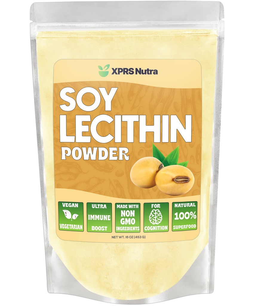 XPRS Nutra Soy Lecithin Polvere Cibo Grade Grasso Emulsionante - Adatto per cucinare, cuocere e altro - Vegan Friendly Soy Lecithin Polvere Cucina Aid (16 oncia)