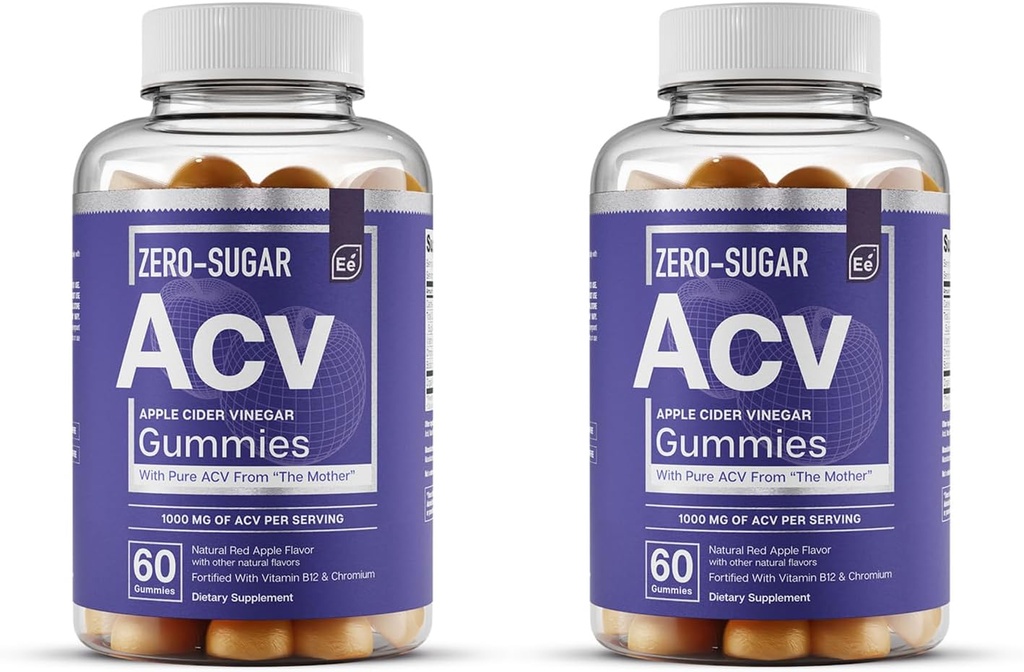 Elementi essenziali Zero-Sugar ACV Aceto di Mela Gummies da “La Madre” - Naturally-Sourced, Vegan ACV Gummies con Cromo 60 Conte (2-Pack)