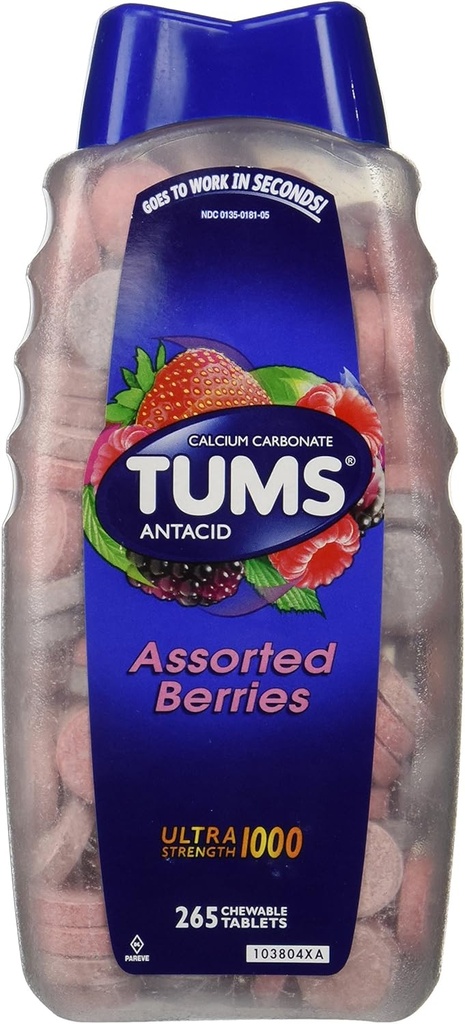 Tums Ultra Assorted Berries 265 compresse - Massima resistenza Antacid & Calcium Supplement