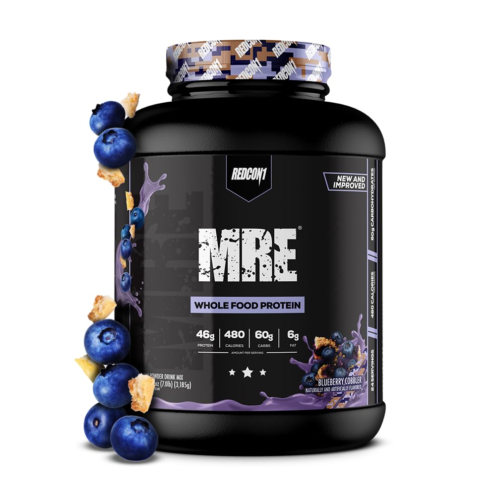 REDCON1 MRE Protein Powder, Blueberry Cobbler - Meal Sostituzione Protein Blend Made with MCT Oil & Whole Foods - Protein with Natural Ingredients to Aid in Muscle Recovery (25 Servings)