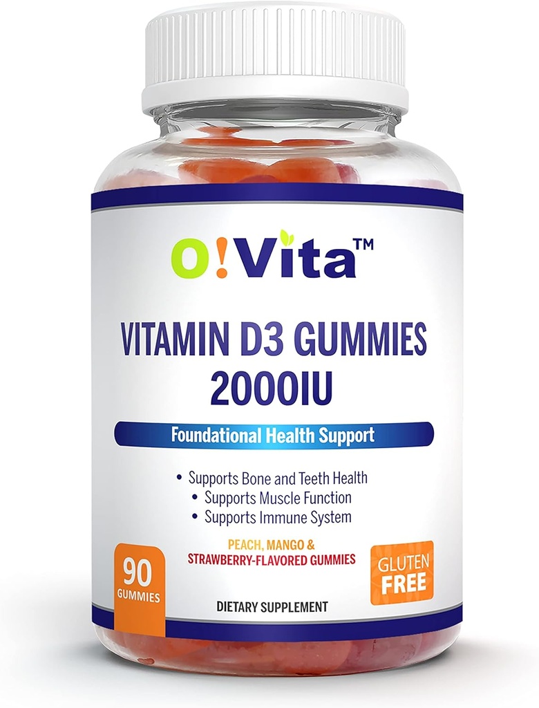 Vitamina D3 Gummies 2000IU, 90 Non OGM, Vegan e Tre Gummies Deliciously Aromaed, 45-Day Supply