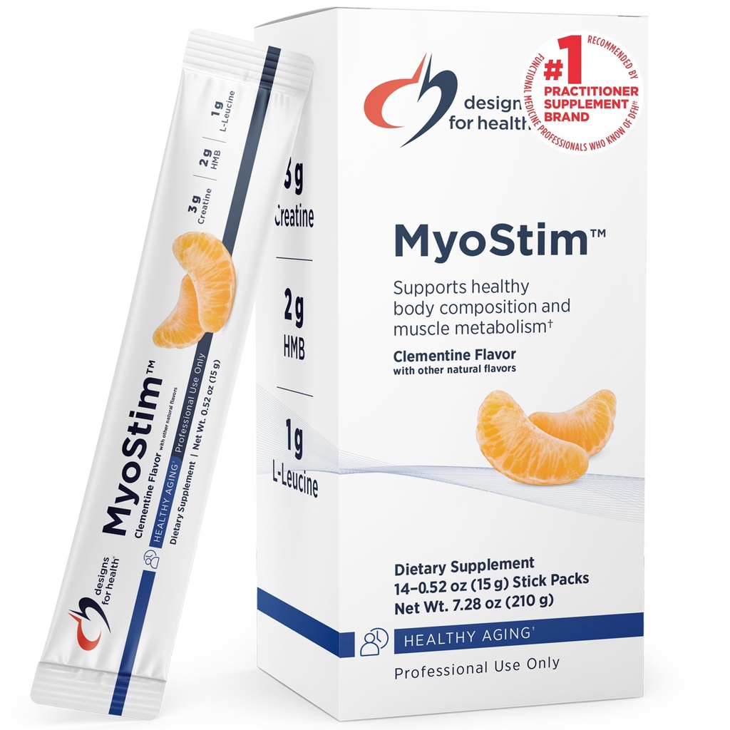 Progetti per la salute MyoStim - HMB + Collagen Peptides Polvere con L-Leucina + Creatina per sostenere l'invecchiamento sano - Può aiutare ad attenuare la perdita del muscolo di età-relata - Clementine-Flavored Drink (14 Stick Packs)