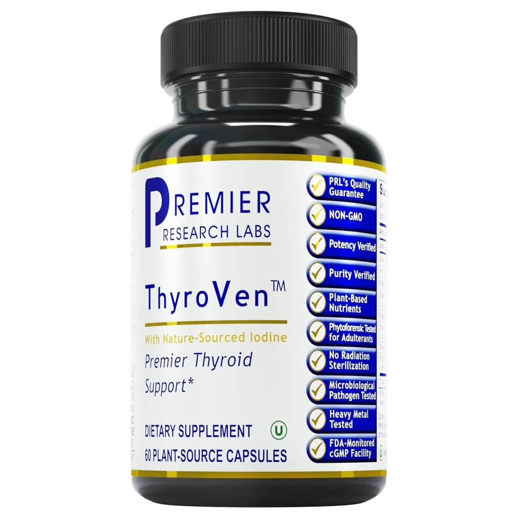 Premier Research Labs ThyroVen - Supporto tiroideo per le donne, Supporto tiroideo per gli uomini, Supplemento tiroideo, Complesso di supporto tiroideo con Iodina naturale - 60 capsule