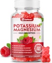 Gummie di Magnesio di potassio per bambini adulti, Gummie di citrato di potassio senza zucchero supporta Crampe di gambe e la salute del muscolo e del cuore, Glycinate di magnesio vegano Gummies Raspberry Flavor 60 Cts