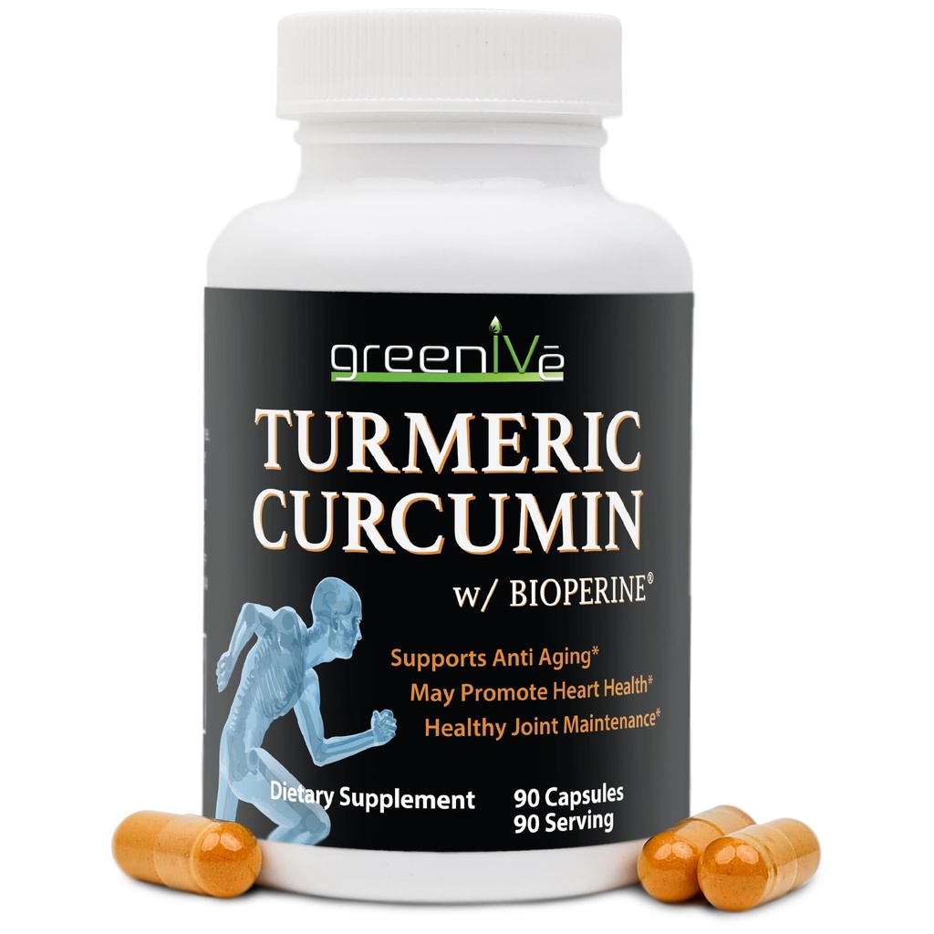 Curcumina di curcuma di GreenIVe con BioPerine 90 capsule con curcumina 46X ad alto assorbimento