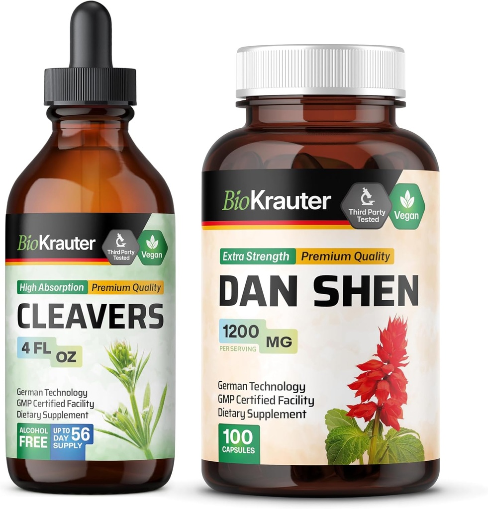BIO KRAUTER Cleavers Tincture 4 Fl. Oz. & Dan Shen 100 capsule