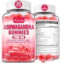 Ashwagandha Gummies 2500mg per le donne e gli uomini: Ashwagandha Supplemento Gummy Extra Forza con curcuma, vitamina D3, L-teanina, magnesio - Gummie riempite, aroma di fragola, Vegan, Non OGM