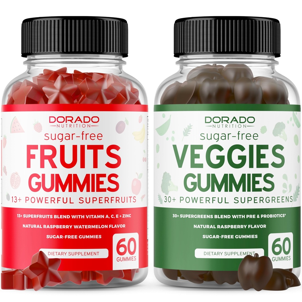 Fruit and Veggies Supplement (120 Gummies) - Premium Zucchero-Free Superfood Super Green & Fruit Gummies per Adulti - Supporto per Immunità per Uomini & Donne - Non OGM, Vegan Safe & Made in USA