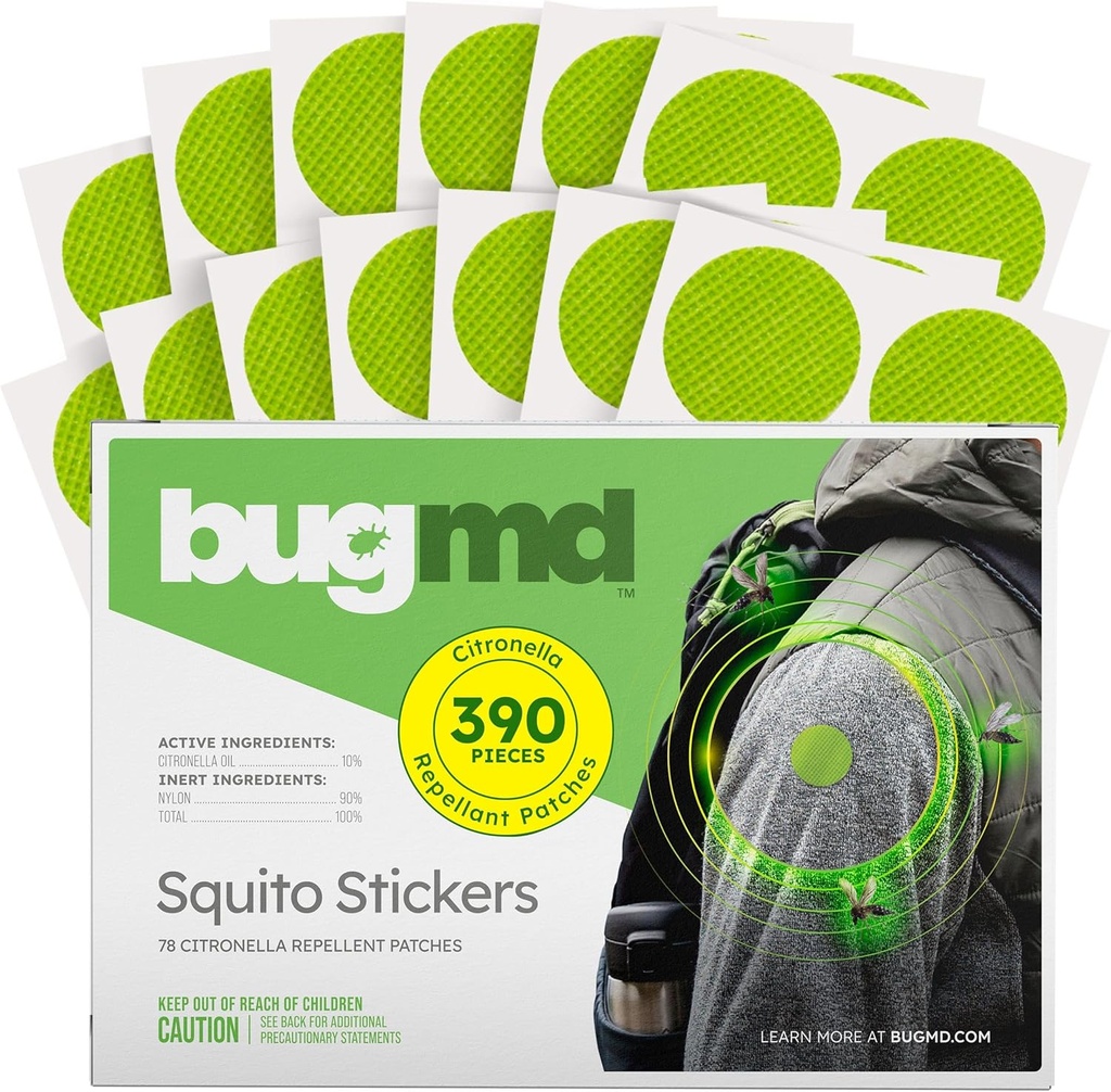 BugMD Squito Stickers Mosquito Repellent Patch per adulti (390 Patch), sicuro e efficace insetti patch respinti per i bambini, bambini, campeggio, spiaggia & Outdoor Essentials