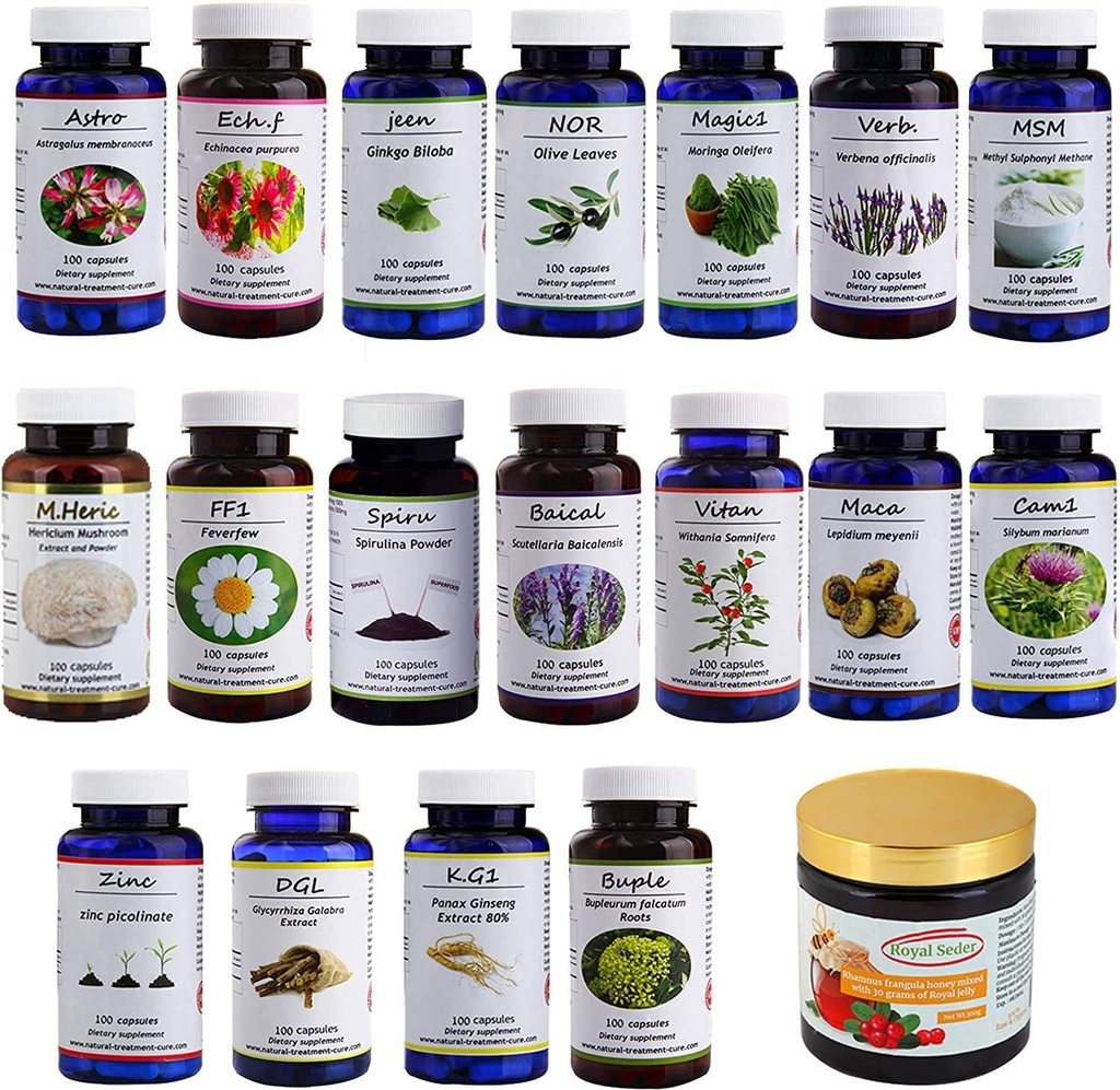 Hekma Center Supplements Pacchetto per MS - 18 erbe medicinali & Sidr Honey con Royal Jelly - 100% naturale, Pure Organic - Vegan - Integratori per M.S