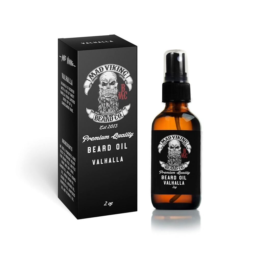 Mad Viking Valhalla Beard olio - Hydrate, ammorbidire e coltivare naturalmente il vostro orso. Combattere Itch e Dandruff con un Smooth Sandalwood & Vanilla Scent, Made In the USA - 2oz