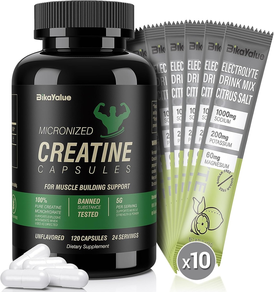 150 capsule di creatina + 10 pacchetto Electrolyte combinazione, e 200 capsule di creatina supplemento per muscolo, energia, recupero, senza glutine creatina per le donne, uomini
