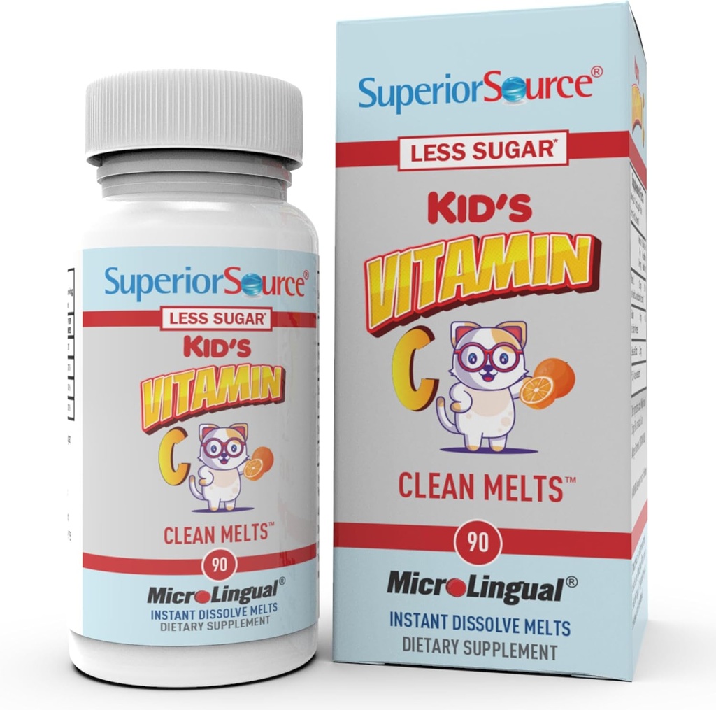 Vitamina C Clean Melts - Integratore di Supporto Immune per Bambini - Meno Zucchero - Non OGM, Gluten-Free & Preservative-Free - 90 Compresse MicroLingual Instant-Dissolve