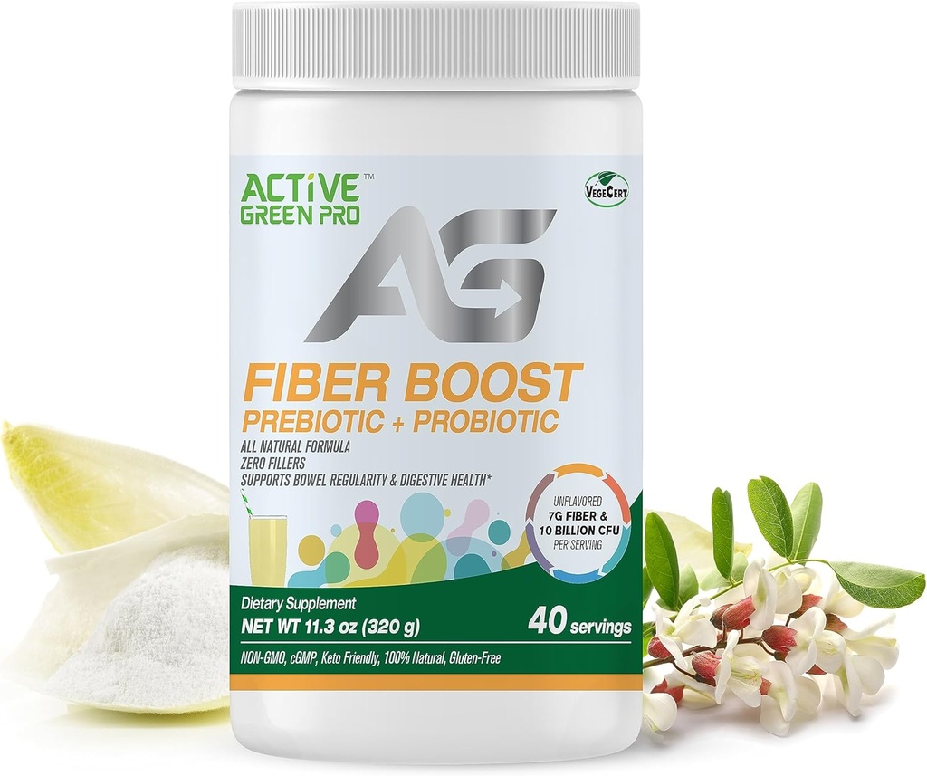 Fibre Boost Prebiotic + Probiotico - Organico - Enzime & Vitamin Production - Supporta Regolarità del Bowel - Salute Digestiva - Non infiammata - Gluten Free - Sugar Free - 320g/40 Servings
